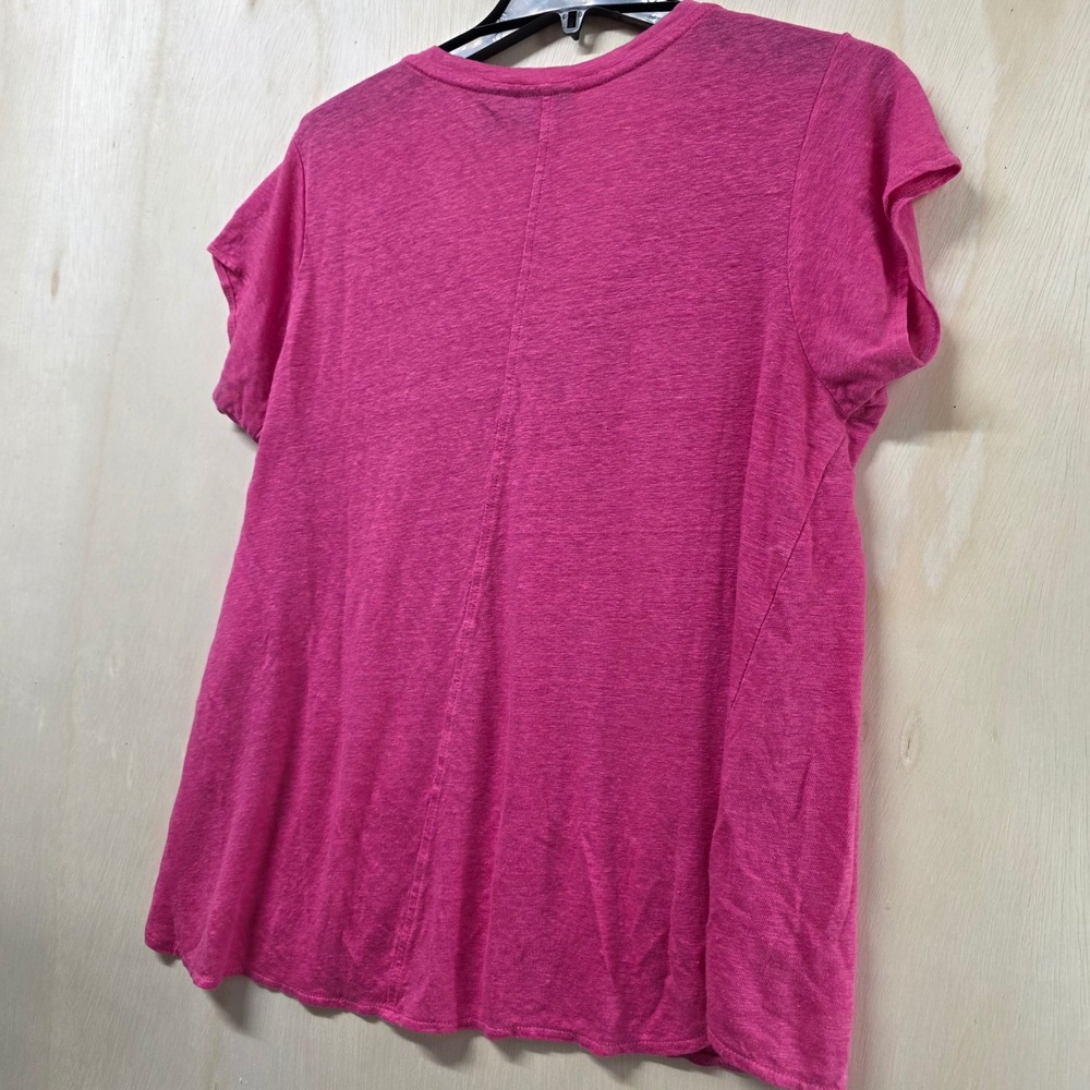 Tahari Womens Pink 100% Linen V-Neck Short Sleeve Seam Detail Top Size L - Picture 9 of 11